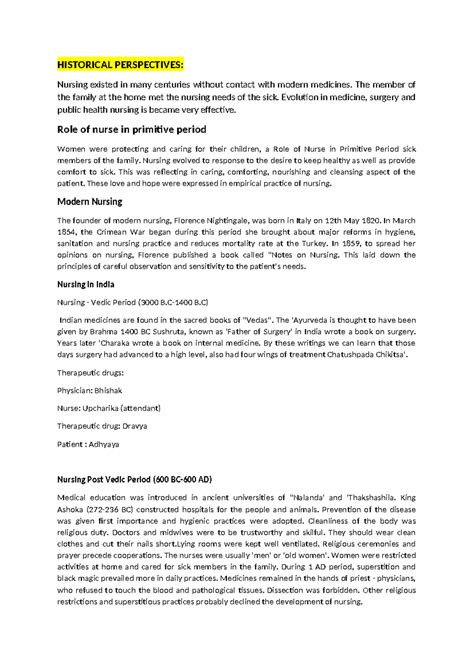 Historical Perspectives - HISTORICAL PERSPECTIVES: Nursing existed in