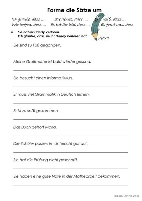 Nebensätze mit dass Deutsch DAF Arbeitsblätter pdf doc