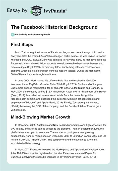 The Facebook Historical Background - 1200 Words | Essay Example