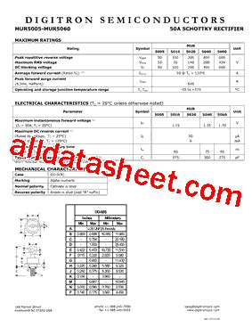 MUR5005 Datasheet PDF Digitron Semiconductors