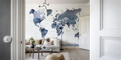 Blue World Map Wallpaper - Shop Stunning Wallpapers at Happywall.com