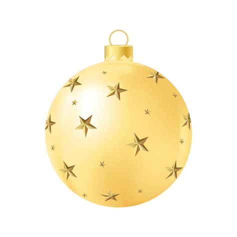 Premium Vector Yellow Christmas Tree Toy With Golden Stars Realistic