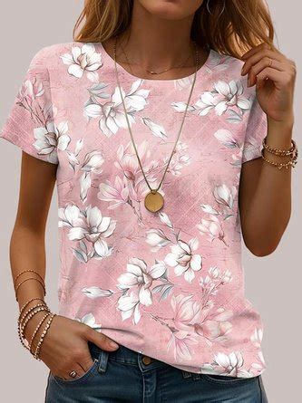 Casual Floral Crew Neck Short Sleeve T Shirt Noracora