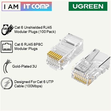 UGREEN Cat 6 Unshielded RJ45 Modular Plugs 100Pack Gold Plated 3U