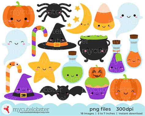 Cute Halloween Clipart Halloween Clip Art Set Cute - Etsy