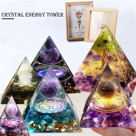 CUH Orgone Pyramid Amethyst Peridot Healing Crystal Energy Orgonite