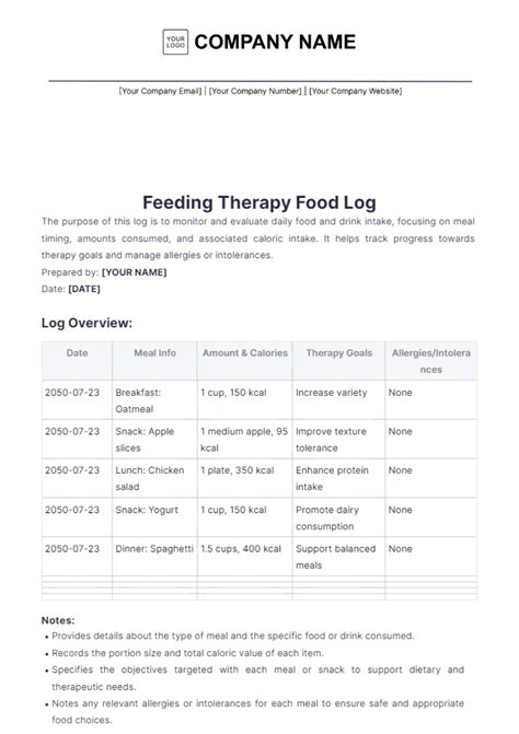 Free Feeding Therapy Food Log Template Edit Online And Download