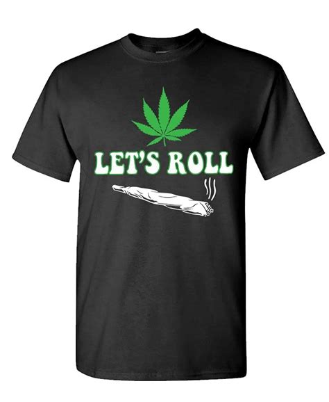 LET S ROLL Joint Weed Pot 420 Mens Cotton T Shirt L Black Men Summer