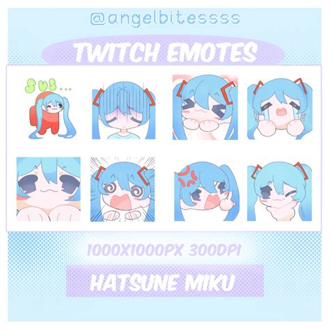 Twitch Emote Set Of Hatsune Miku Vocaloid Themed High Quality For