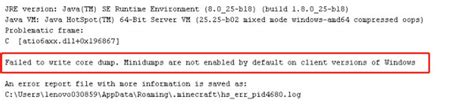 Minecraft Failed To Write Core Dump Minidumps Are Not Enabled By Default On Client Version Of