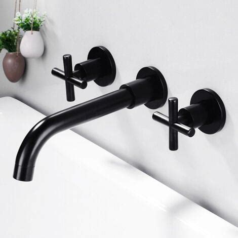 Wall Mounted Copper Sink Faucet Rotation Hot Cold Control Simple Installation Splash