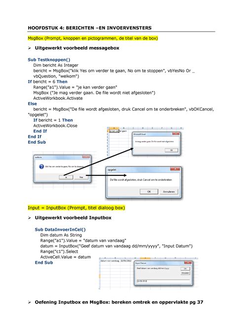 Practicum Bijlage Oefening Vba HOOFDSTUK 4 BERICHTEN EN