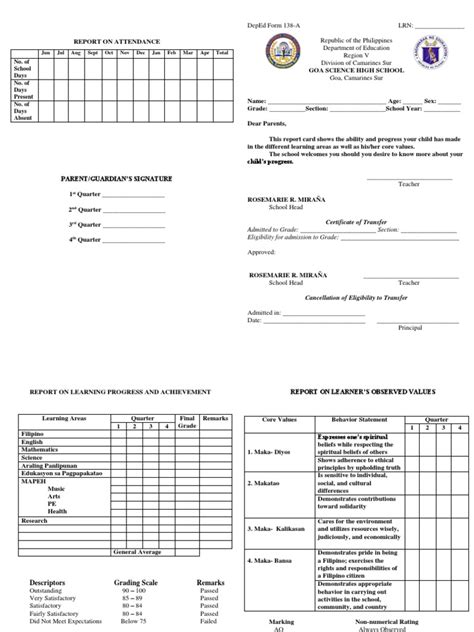 Deped Form 138 A New Pdf Behavioural Sciences Learning