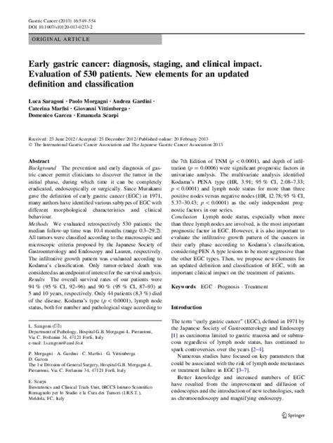 Pdf Early Gastric Cancer Diagnosis Staging And Clinical Impact Evaluation Of 530 Patients