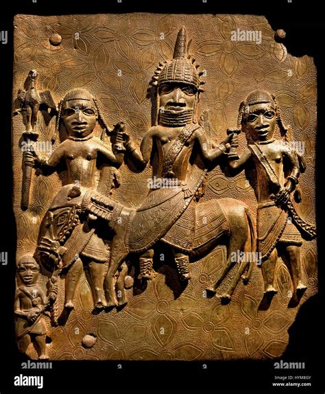 Bronze Brass Plaque Showing The Oba Of Benin With Attendants Edo