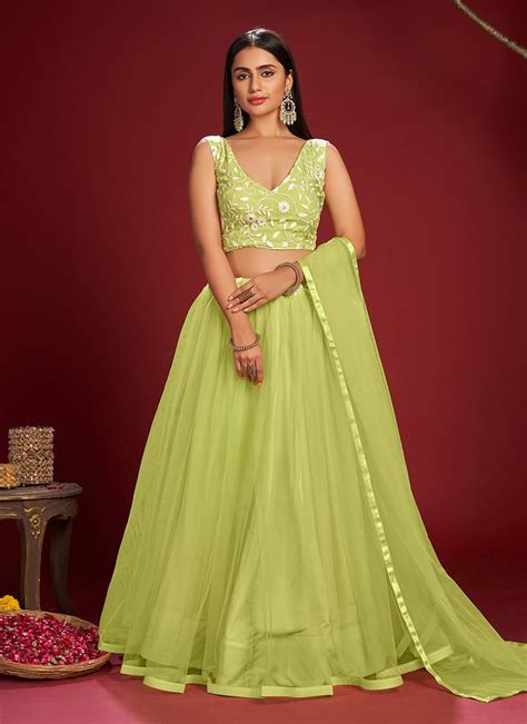 Green Net Stones Lehengas Ghswe1343