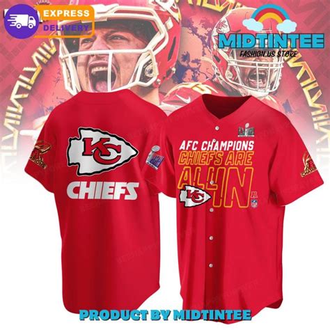 Kansas City Chiefs AFC Champions Are All In Red Baseball Jersey Midtintee