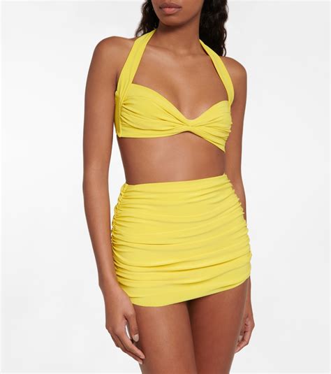 Bill Shirred High Rise Bikini Bottoms In Yellow Norma Kamali Mytheresa