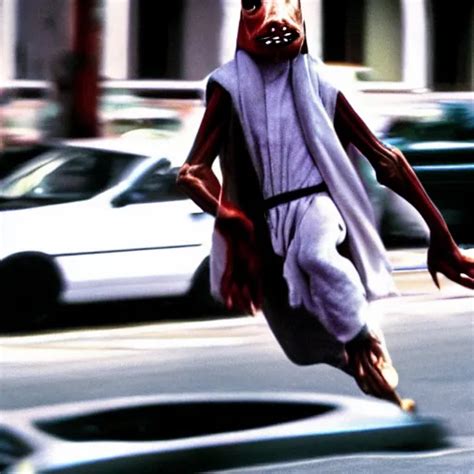 Jar Jar Binks High On Bath Salts Chasing Down A Car On Stable