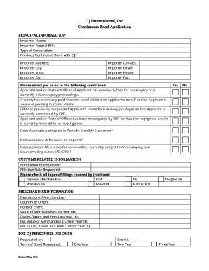 Fillable Online Continuous Bond Application Cj International Fax