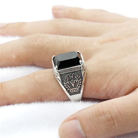 Anillo de plata de ley S925 con piedra de ágata negra para hombre