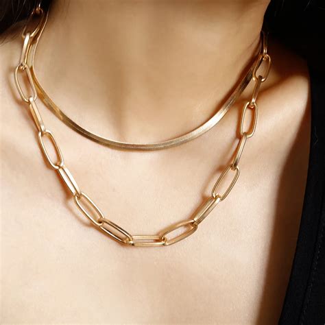 Srcoi Geometric Short Double Snake Bone Link Chain Necklace Vintage