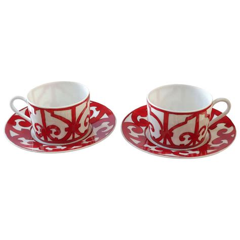 Hermès Porcelain Balcon Du Guadalquivir Set Of Two Tea Cups And