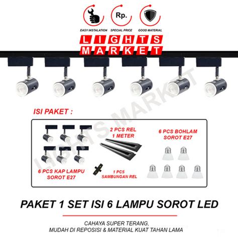 Jual Lampu Sorot Track Light Lampu Rel Paket Rell 2 Meter 6 Set Lampu