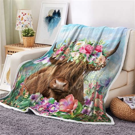 Funny Highland Cow Throw Blanket Longhorn Bull Cattle Head With