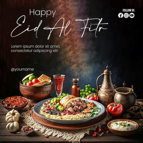 Cartel Feliz De Eid Alfitr Con Un Fondo De Comida Y Bebidas Deliciosas