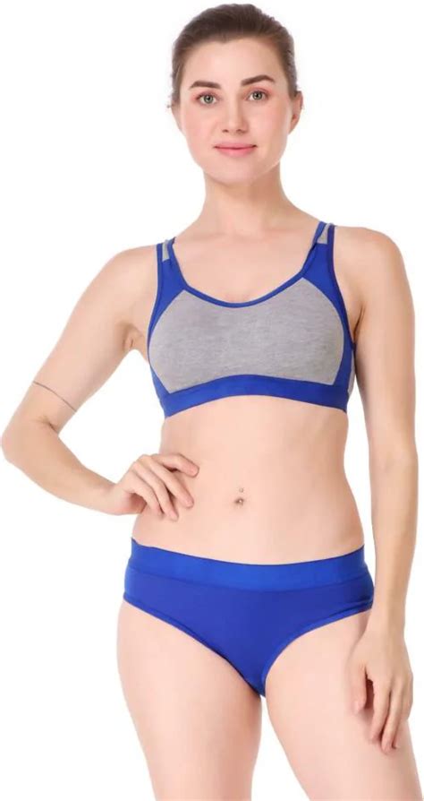 Buy Tace Women Blue Solid Cotton Blend Lingerie Set Online At Best