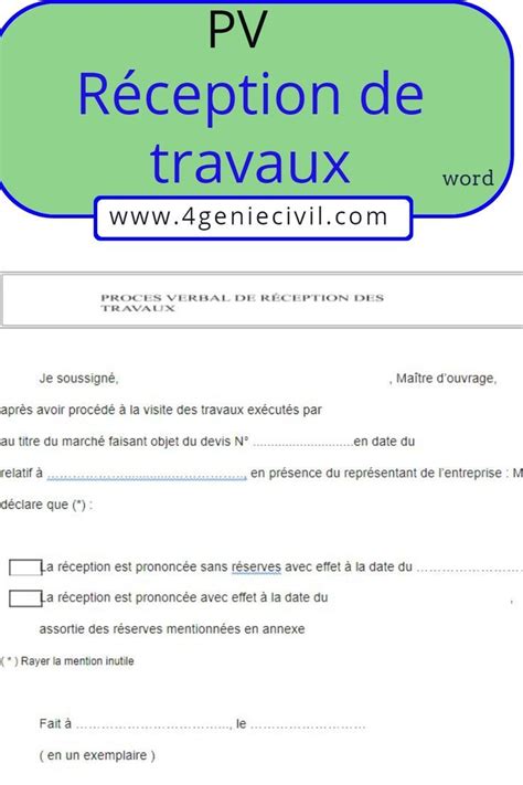 Sujets Pv De Reception De Travaux Modele Gratuit Nouveau