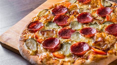 Pepperoni Pizza With Mozzarella Cheese Salami Bacon Tomato Sauce