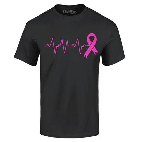 Shop4ever Mens Heartbeat Pink Ribbon Breast Cancer Awareness Graphic T