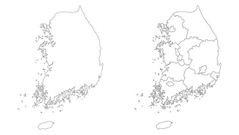 South Korea Map Set With White Black Outline And Administration Regions