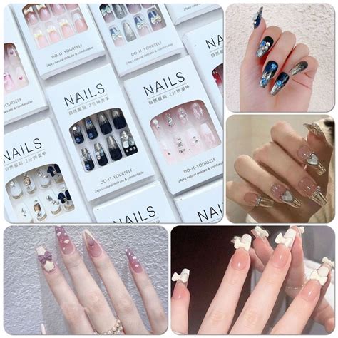 Kit De Unhas Postiças - Kit De Unhas Postiças Lindas e Decoradas com Pedras. | Shopee Brasil