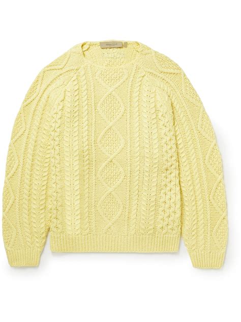 Essentials Oversized Logo Appliquéd Cable Knit Cotton Blend Sweater In