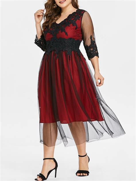 Plus Size V Neck Tulle Midi Dress Off Rosegal