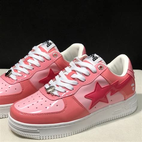 Bape Sta Ape Man Head Low Cut Fashion Trendy Sneakers Men Women Shoes Glossy Pink Shopee