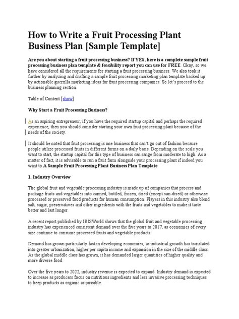 How To Write A Fruit Processing Plant Business Plan | PDF | Vegetables ...