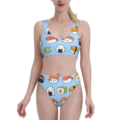 Lukts Women High Waisted Bikini Set Kawaii Sushi Swimsuit Piece