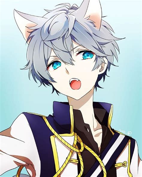 Anime Guy With White Hair And Cat Ears