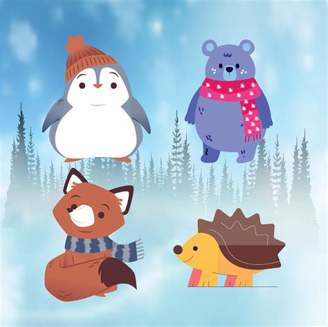 Cute animals in winter 13171689 Vector Art at Vecteezy