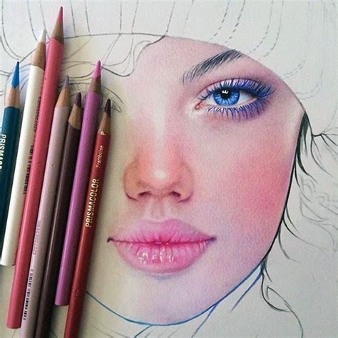 Prismacolor pencils beautiful female face portrait drawing in progress ...