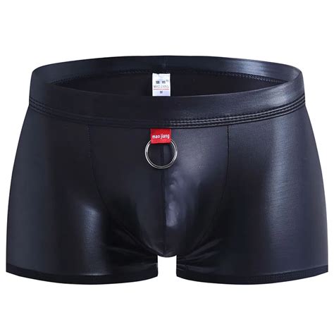 Mens Underwear Boxers PU Leather Rings Underwear Men Boxer Shorts Breathable Sexy Gay Man Boxers