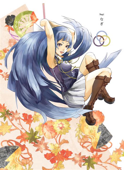 Safebooru Blue Hair Blunt Bangs Boots Flower Hairband Kannagi Knee