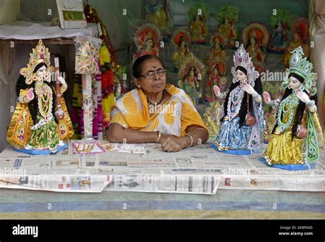 Preparation On The Eve Of Saraswati Puja Hindu Goddess In Kolkata