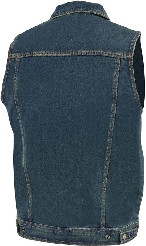 Milwaukee Mens Blue Denim Motorcycle Vest W Collar