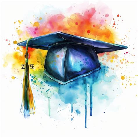 Premium Photo A Watercolor Painting Of A Graduation Cap And A