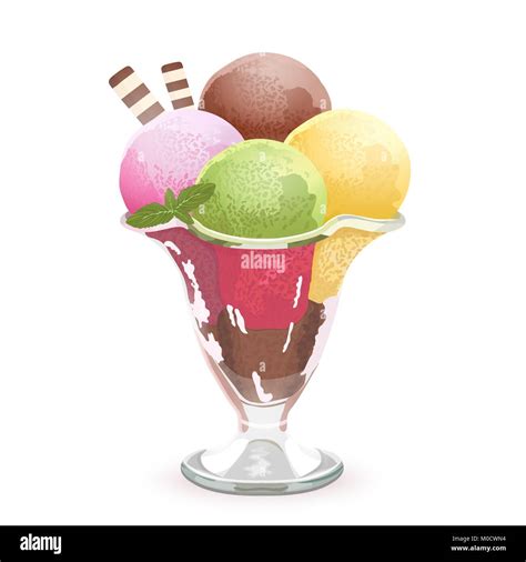 Las Bolas De Helado Dibujo Vectorial Pintado De Postre Cuatro